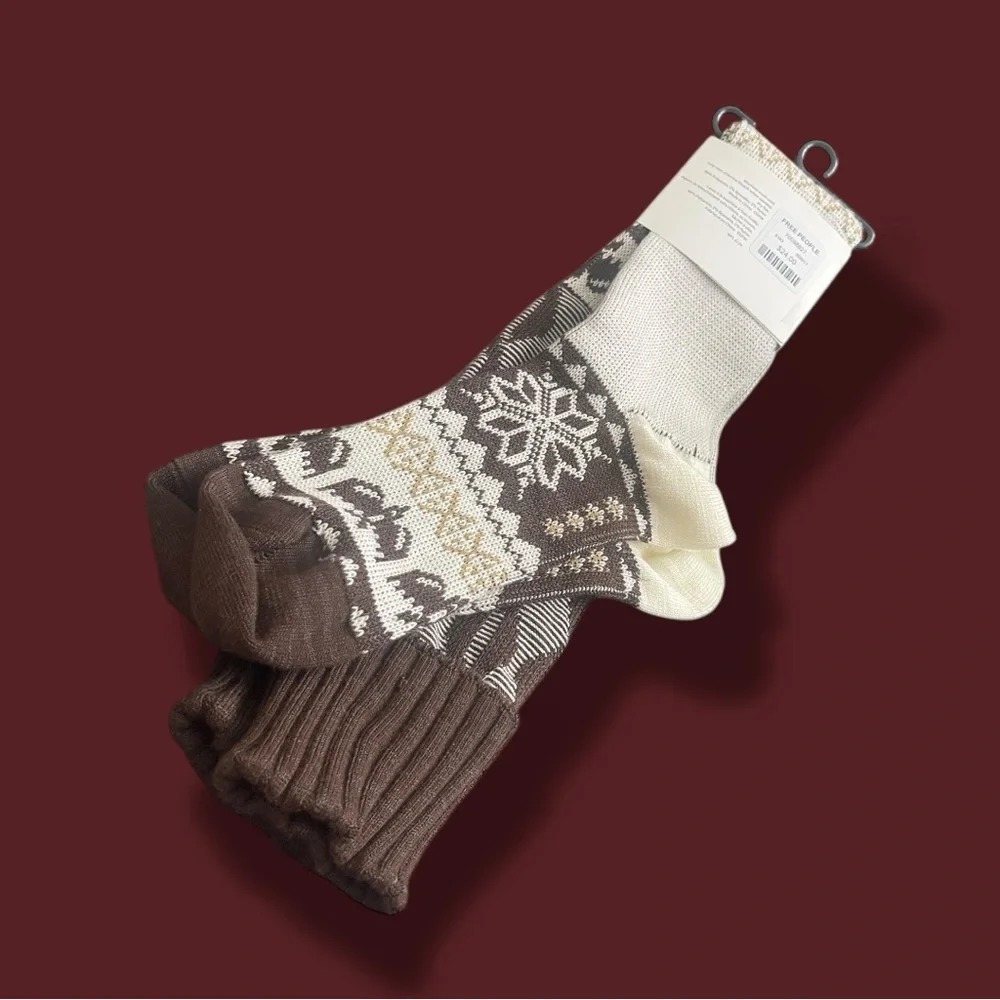 Free People Patterned Brown and Cream Over the Knee Socks NWT!